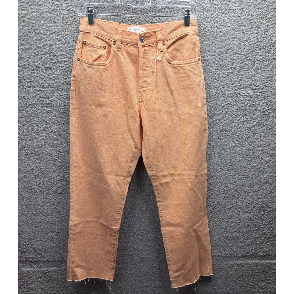 Mango MNG High-Rise Straight-Leg Raw Frayed Hem Jeans Peach Denim Jeans Size 2
